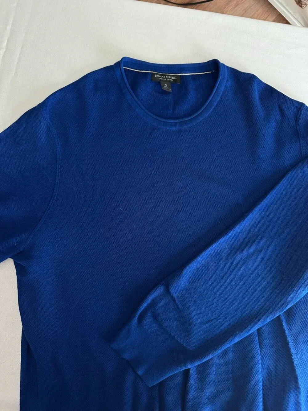 Banana Republic Men’s Organic Cotton Honeycomb Crew Sweater | Blue | XL